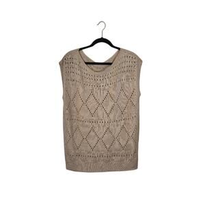 Women's Sleeveless Sweater Vest Size XL Cream Pointelle Knit Pattern Preppy